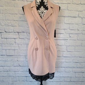 Sweet Storm Pink Dress Black Lace Trim Women's Size Small